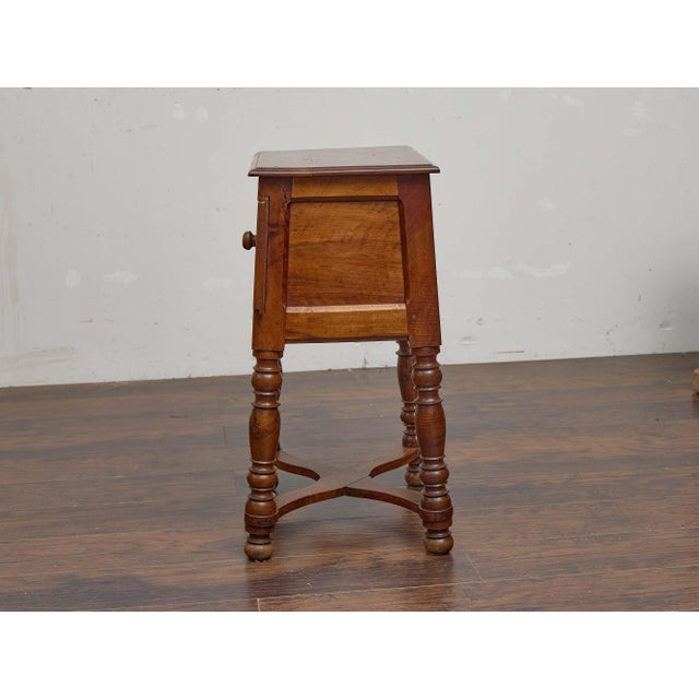19th Century French Walnut Side Table With Sliding Door and Turned Legs For Sale - Image 9 of 12