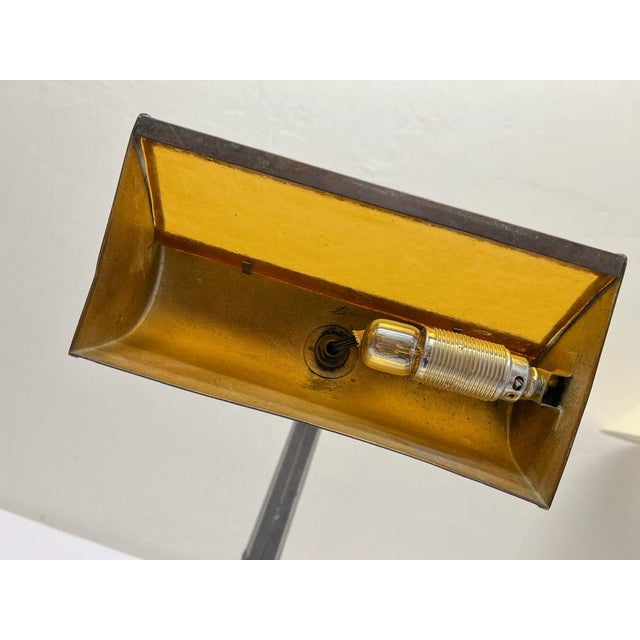 1930s Art Nouveau Bankers Lamp in Brass with Colored Glass Lampshade, 1930s For Sale - Image 5 of 12