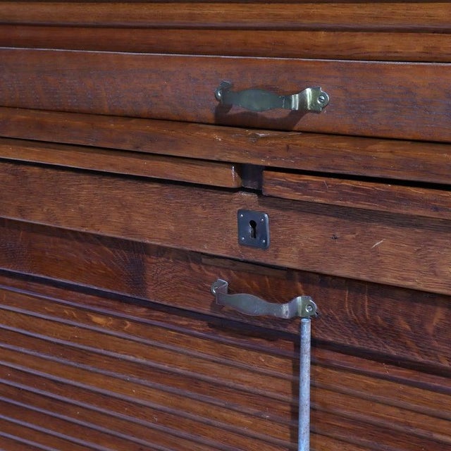 Oversized Antique Oak Roll Front Bookcase Circa 1920 For Sale - Image 15 of 15