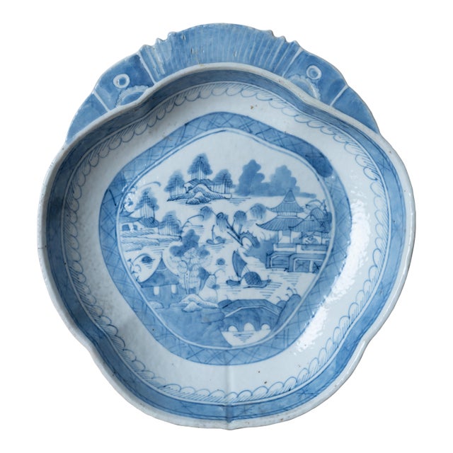 Chinese Blue Canton Shrimp Dish For Sale