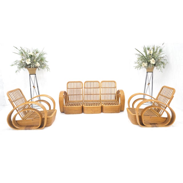 New Upholstery Paul Frankl Rattan Living Room Tank Chair Set MINT! For Sale - Image 10 of 17