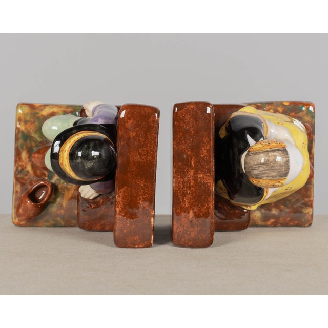 Yellow French Faience Hb Quimper Bookends by Berthe Savigny For Sale - Image 8 of 9