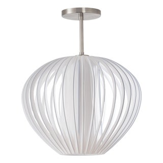 Bloom 14 Inch Semi-Flush Mount Ceiling Light by Nova of California - Sphere White Satin Shade With White Slatted Cage Globe - Bubble Orb Lantern For Sale