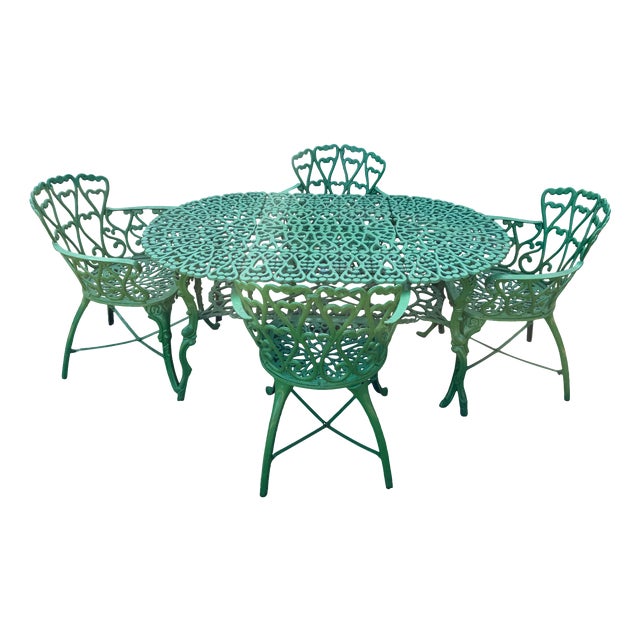 Vintage Garden Table with Chairs in Oak by De Puydt, Belgium, 1950s, Set of 5 For Sale