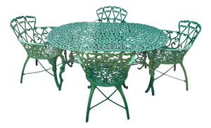 Vintage Garden Table with Chairs in Oak by De Puydt, Belgium, 1950s, Set of 5