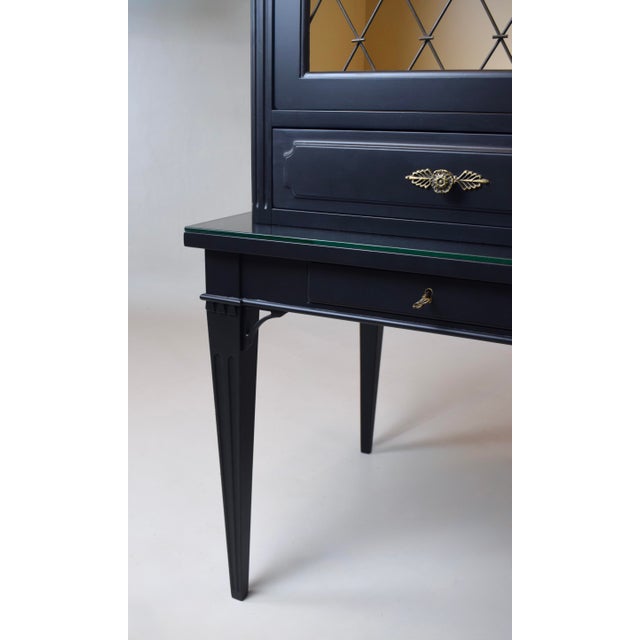 Louis XVI French Ebonized Bookcase Vitrine Cabinets, Baker Furniture, 1960's For Sale - Image 11 of 16