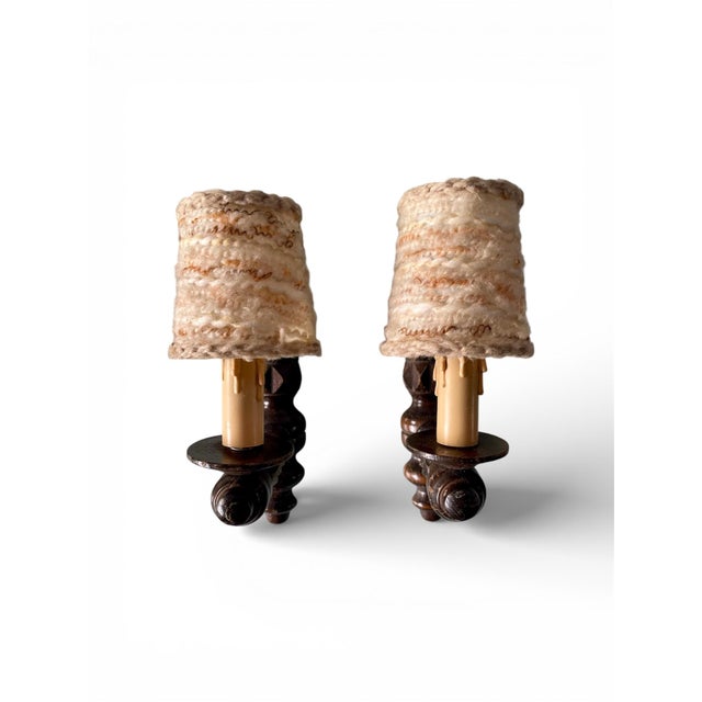 1940s Turned Wood Wall Sconces in the style of Dudouyt, 1940, Set of 2 For Sale - Image 5 of 10