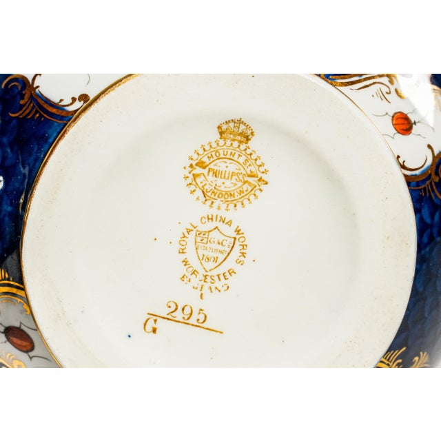 Stunning Pair Blue Gold English Royal Worcester Porcelain Antique Victorian Bird Nature Decorative Vases Home Decor For Sale - Image 18 of 18