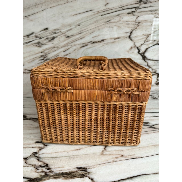 Almond Antique French Rattan Trunk For Sale - Image 8 of 10