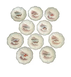 Limoges Hand Painted Fish Plates - Set of 10
