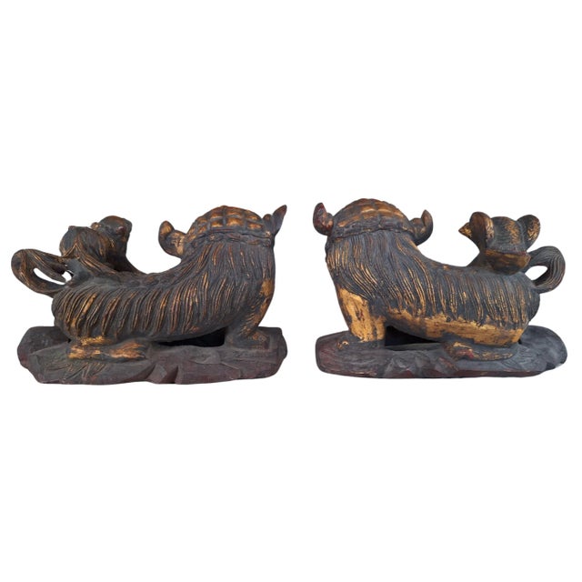 Late 19th Century Antique Hand-Carved Chinese Guardian Lions or Foo Dogs - a Pair For Sale - Image 5 of 11