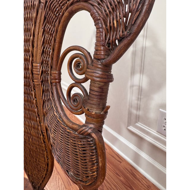 Antique Art Nouveau "Fleur De Lis" Wicker & Cane Solid Wood Accent Chair in the Style of Heywood-Wakefield For Sale - Image 9 of 12