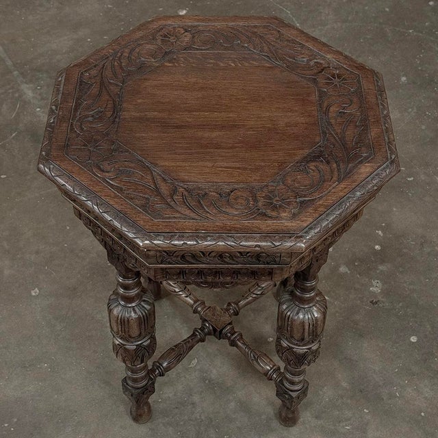 Antique Jacobean Style Octagonal End Table in Hand Waxed Oak For Sale - Image 9 of 18