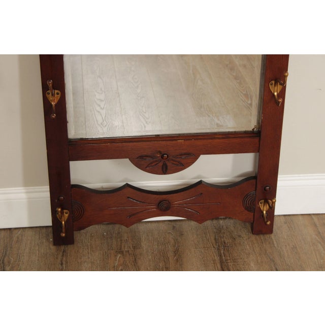 Antique Victorian Oak Hat Rack Wall Mirror For Sale In Philadelphia - Image 6 of 12
