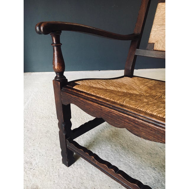 Low Arts & Crafts Oak & Rush Armchair, Belgium 1920s For Sale - Image 10 of 18