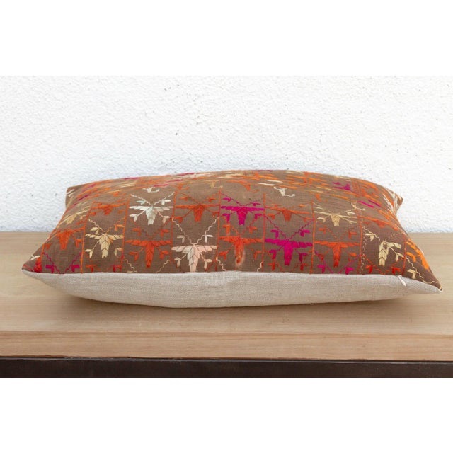 19th Century Firozpur, Antique Phulkari Lumbar Pillow Cover For Sale - Image 5 of 7