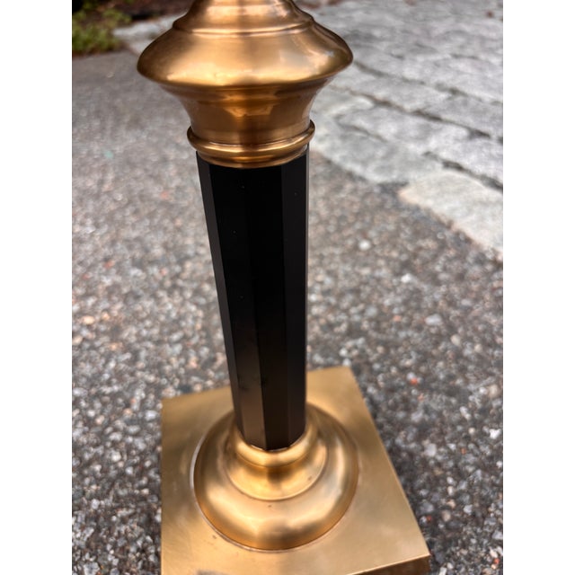 Hollywood Regency Vintage Neoclassical Brass and Patinated Column Table Lamp by Wildwood For Sale - Image 3 of 9