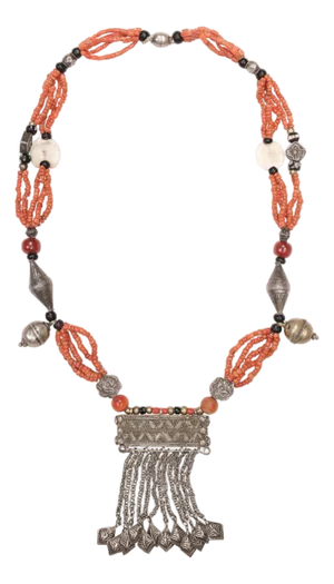 Antique Coral & Metal Beaded Necklace