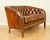 Animal Skin Whiskey Brown Hand-Dyed Leather 2-Seater Sofa, 1940s For Sale - Image 7 of 12