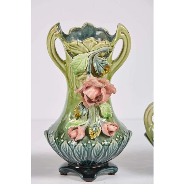 Ceramic Majolica Planter Vases and a Cachet Pot - Set of 3 For Sale - Image 7 of 11