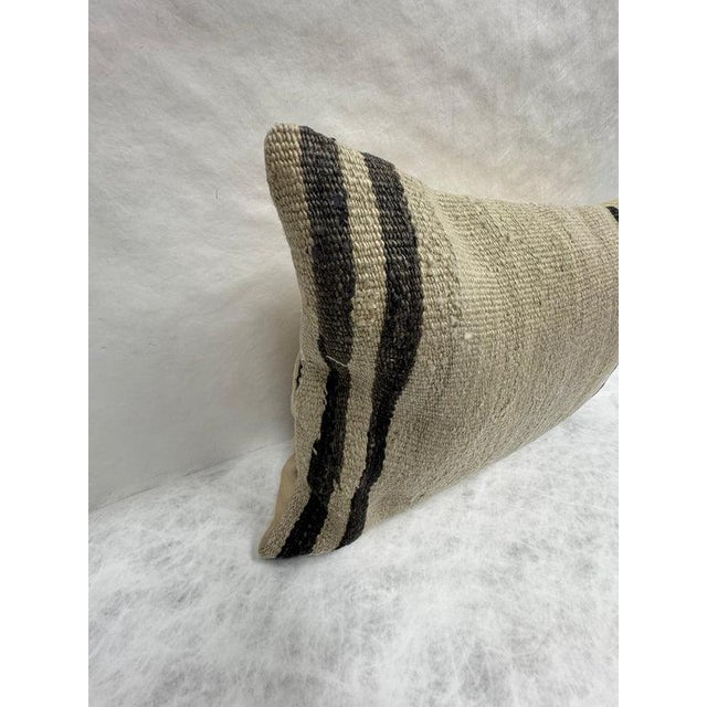 Turkish Hemp Pillow Cushion Natural Beige Black Pillow Cushion Cover 16" x 24" For Sale - Image 4 of 4