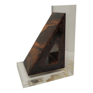 MCM Lucite & Petrify Wood Single Bookend For Sale