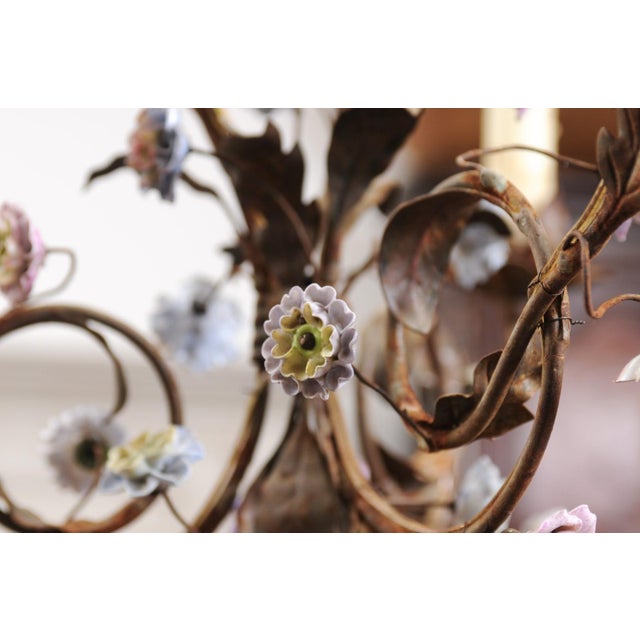 Early 20th Century Baroque Style French Three-Light Porcelain Chandelier with Blue and Pink Flowers For Sale - Image 11 of 12