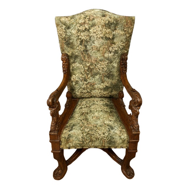 Renaissance High Back Armchair in Carved Walnut after Andrea Brustolon For Sale