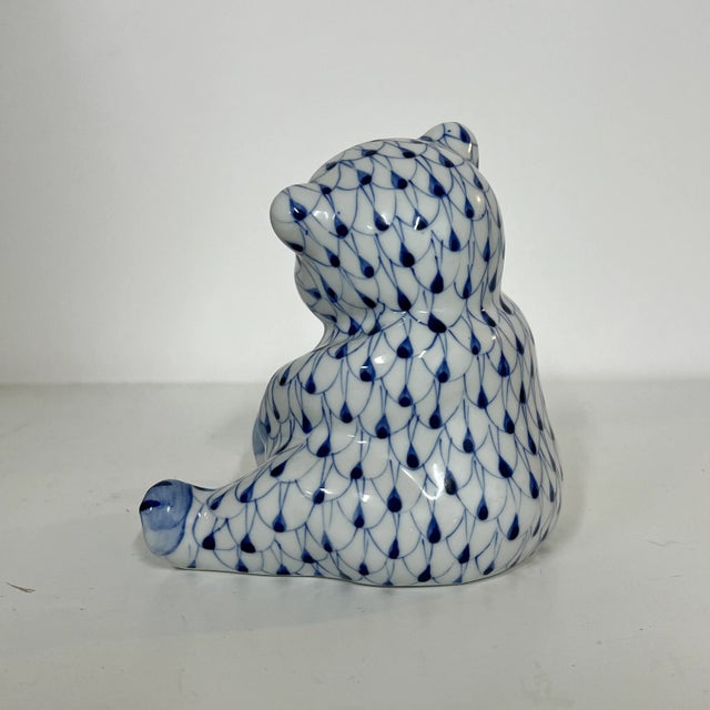 French Country Andrea by Sadek Blue / White Fishnet Teddy Bear Figurine For Sale - Image 3 of 5