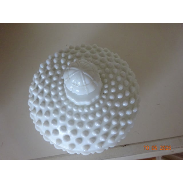 Fenton Brothers Vintage Fenton White Hobnail Milk Glass Covered Footed Bowl For Sale - Image 4 of 8
