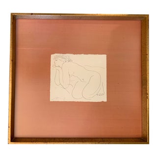 Mid 20th Century Modern Figurative Drawing of a Women in Deep Thought, Framed For Sale