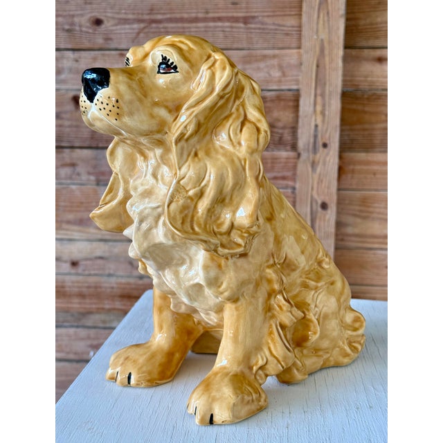 Vintage Boho Regency Handcrafted Ceramic Glazed Spaniel Dog Sculpture For Sale - Image 4 of 12