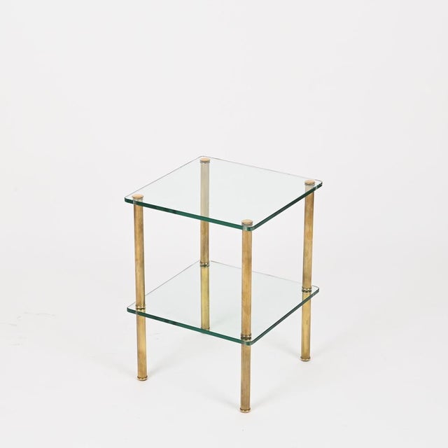 Brass and Glass 2-Tier Side Table or Nightstand from Maison Jansen, France, 1970s For Sale - Image 12 of 14