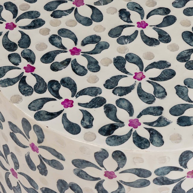 Lorna Stool in Aqua Floral Capiz Shell Motif For Sale - Image 4 of 6