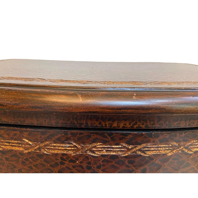 Wood Early 2000s Regency Style 3-Drawer Chest, Black With Embossed Faux Leather & Gold Detail For Sale - Image 7 of 10