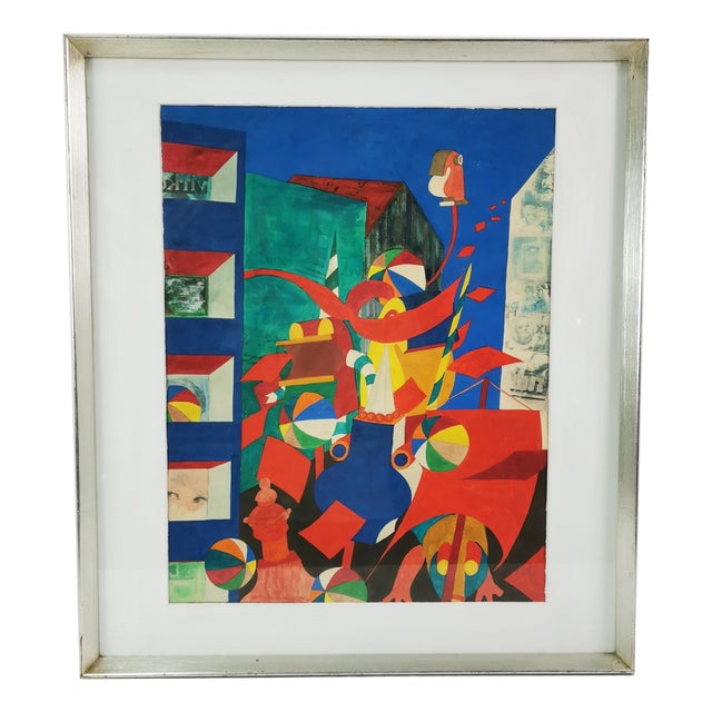 Bent Karl Jacobsen, Surrealist Composition, 1970s, Mixed Media on Paper For Sale