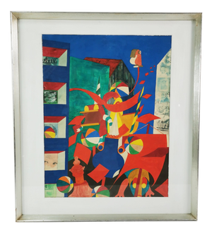 Bent Karl Jacobsen, Surrealist Composition, 1970s, Mixed Media on Paper