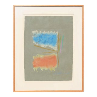 Dan Christensen "Untitled" Blue and Orange Color Field Abstract Monotype on a Grey Background Late 20th Century For Sale