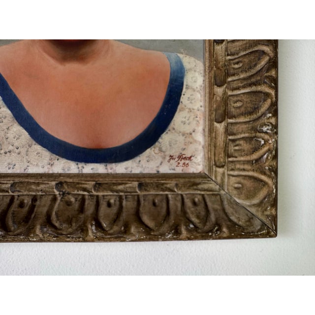 Wood 1956 Vintage Joe Beck Woman Portrait – Oil on Canvas Board Painting For Sale - Image 7 of 8