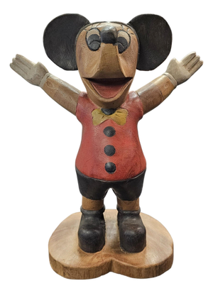 Hand-Carved Folk Art Mickey Mouse Wood Sculpture Figurine 12"