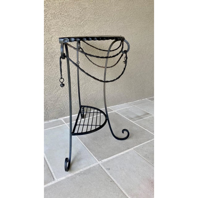 Mid 20th Century Circa 1970 Rustic European-Inspired Demilune Wrought Iron & Steel Accent Table For Sale - Image 5 of 13