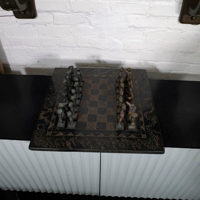 Brutalist style bronze and marble chess set For Sale - Image 11 of 15