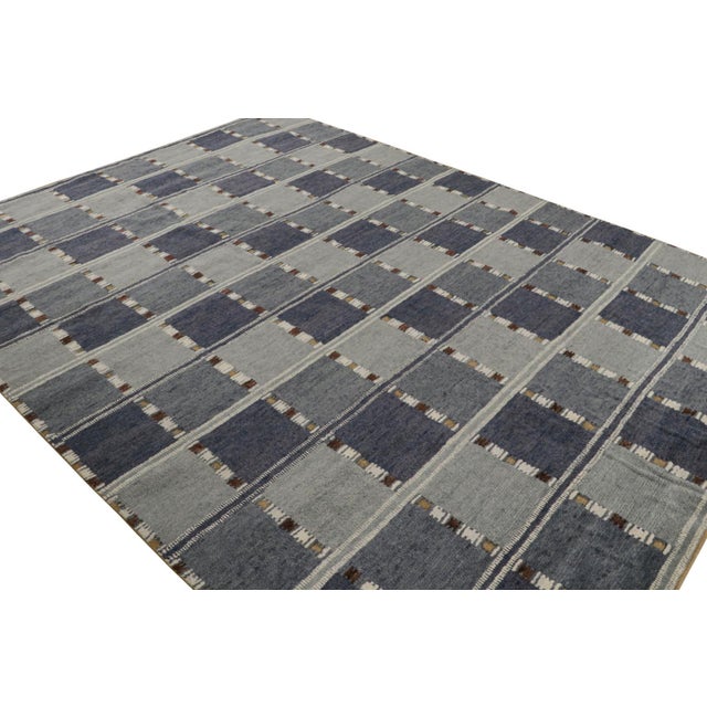 Late 20th Century Rug & Kilim’s “High” Scandinavian Style Rug With Blue Geometric Patterns For Sale - Image 5 of 7