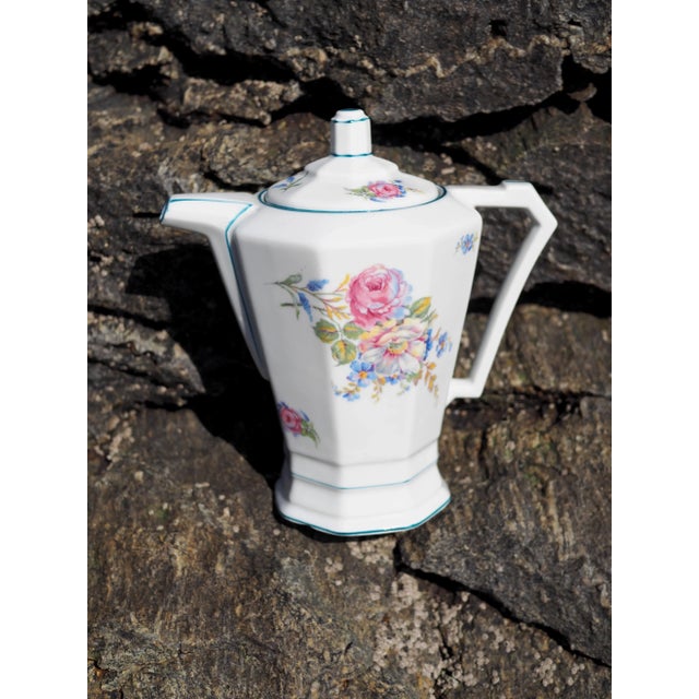 1930s French Limoges Art Deco and Pastoral Style Floral and Angular Coffee Pot For Sale - Image 13 of 13