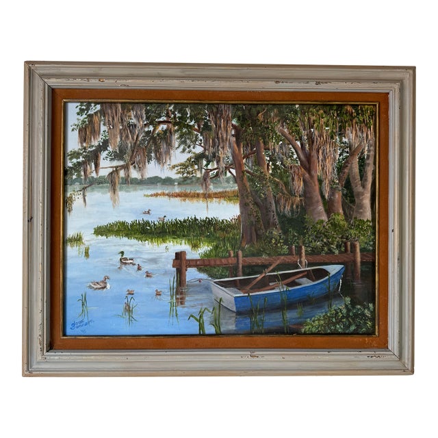 Jaon Swanson Florida Highwaymen - Style Tropical Landscape Acrylic on Canvas Painting, Framed For Sale