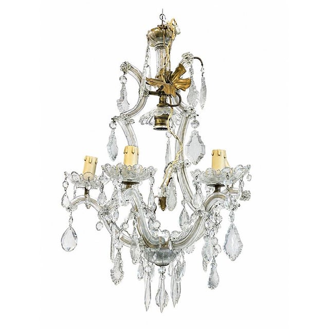 Glass French Crystal and Gilded Bronze 5-Light Chandelier, 1980s For Sale - Image 7 of 7