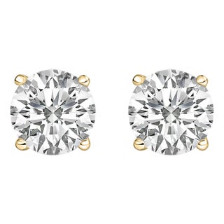 14K Yellow Gold 4.0 Cttw Round Lab Grown Diamond Solitaire Stud Earrings with Screw Backs For Sale