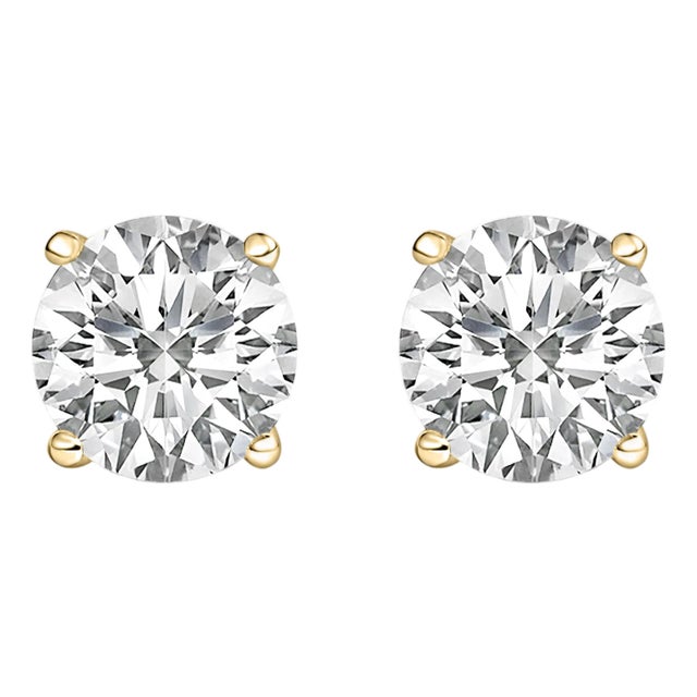 14K Yellow Gold 4.0 Cttw Round Lab Grown Diamond Solitaire Stud Earrings with Screw Backs, A Pair For Sale