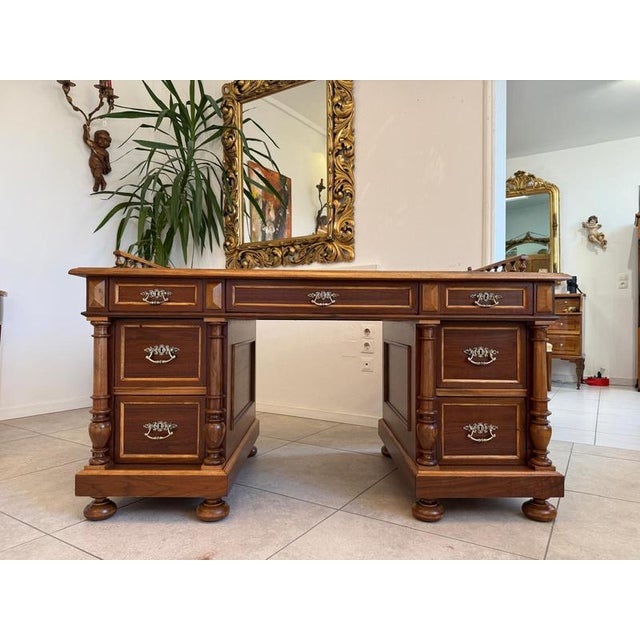 Magnificent Large Gründerzeit Column Desk, Diplomat's Desk, Knight's Desk. Dimensions: Overall height/writing height x...