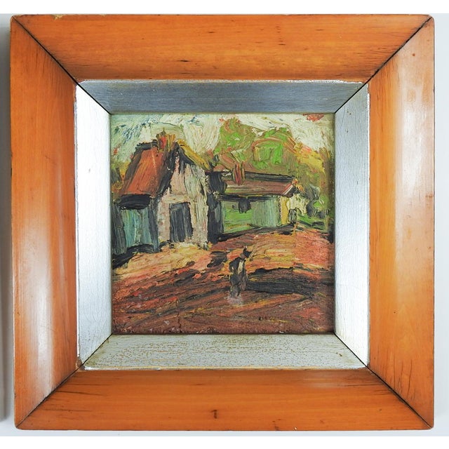 Mid-Century Modern Small Mid 20th Century Modernist Village Paintings - Set of 4 For Sale - Image 3 of 7